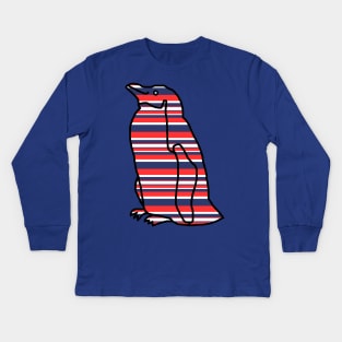 Red and Blue Stripes Penguin Kids Long Sleeve T-Shirt